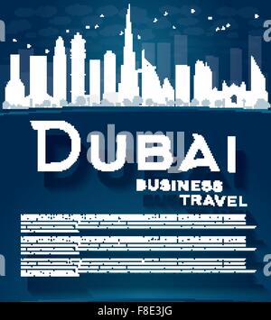 Dubai City skyline with white skyscrapers, blue sky and copy space. Business travel and tourism concept with place for text. Stock Vector