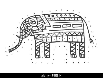 Hand drawn Elephant isolated on white background. Vector illustration. Stock Vector