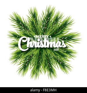 Merry Christmas lettering card with pine branch. Vector illustration. New Year holiday concept for club or party flyer Stock Vector