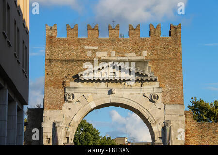 Ancient arch of Augustus (Arco di Augusto) in Rimini, Italy Stock Photo
