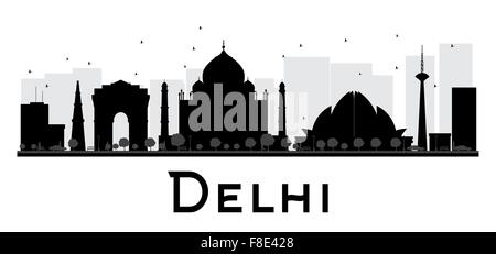 Delhi City skyline black and white silhouette. Vector illustration. Simple flat concept for tourism presentation, banner Stock Vector