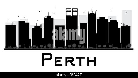 Perth City skyline black and white silhouette. Vector illustration. Simple flat concept for tourism presentation, banner Stock Vector