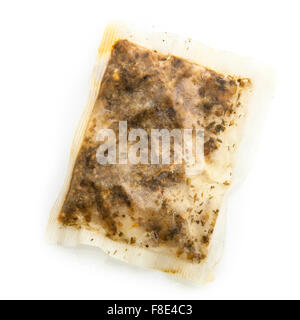 Single used wet tea bags on a white background Stock Photo