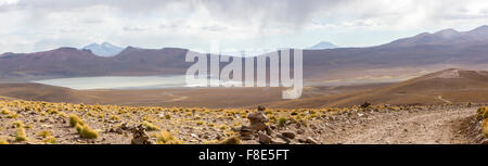 Mountains and salt pan in Eduardo Avaroa Reserve, Bolivia Stock Photo