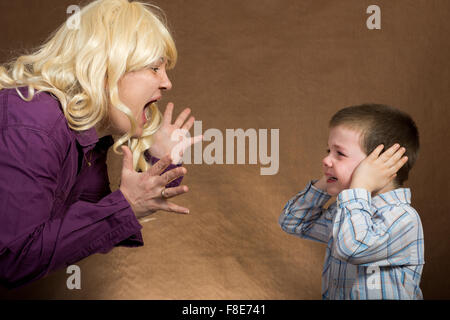 mother yelling at children Stock Photo