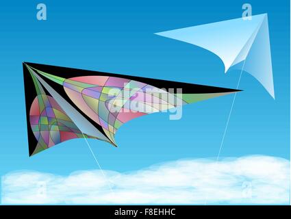 two kites in blue sky with cloud Stock Vector