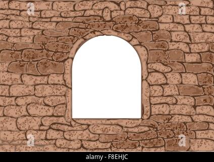 stone window. empty white window in stone wall Stock Vector
