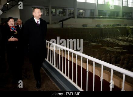 Xi'an, China's Shaanxi Province. 9th Dec, 2015. President of Azerbaijan Ilham Aliyev visits the Emperor Qinshihuang's Mausoleum Site Museum in Xi'an, capital of northwest China's Shaanxi Province, Dec. 9, 2015. © Liu Xiao/Xinhua/Alamy Live News Stock Photo