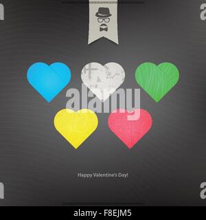 set of origami style, paper heart icons over black banner. vector hearts symbol stickers. Valentines Day, love concept Stock Vector