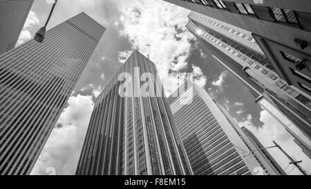 Black and white photo of skyscrapers in Manhattan, New York City, USA. Stock Photo