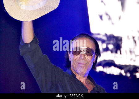 Naples, Italy. 08th Dec, 2015. Roman singer Antonello Venditti performs during his live concert at Palapartenope with his 'Tortuga Tour'. Antonello Venditti is an Italian singer and composer who became famous in the 1970s for the social themes of his songs. During the concert Venditti recalled Valeria Soresin, victim of Isis in France, Ciro Esposito, died in Rome after a soccer game, Pino Daniele, singer and composer from Naples, and Pope Francis who has - the same day of the concert - started the Jubilee and opened the Santa door in Rome. © Maria Consiglia Izzo/Pacific Press/Alamy Live News Stock Photo