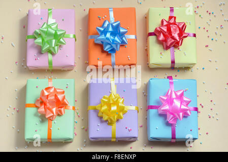 gift boxes on paper background Stock Photo