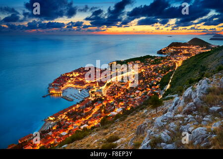 Dubrovnik -  view at Old Town City by night, Croatia Stock Photo