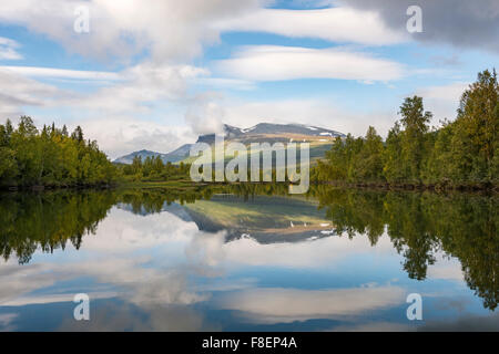 Reflection in the river Tarraätno, Kvikkjokk, Lapland, Sweden Stock Photo