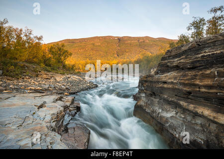 Abisko Canyon in Autumn, Abiskojåkka, Abisko National Park, Lapland, Sweden Stock Photo