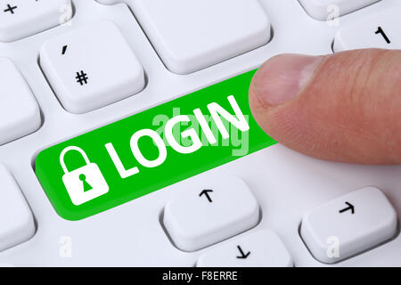 Login submit with password registration online on internet computer Stock Photo