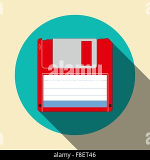 Floppy disk flat icon with shadow Stock Vector