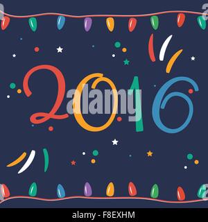 Greeting card for New 2016 Year in flat design. Vector Stock Vector