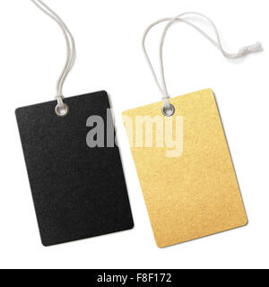 Gold and black blank cloth price tags set isolated Stock Photo