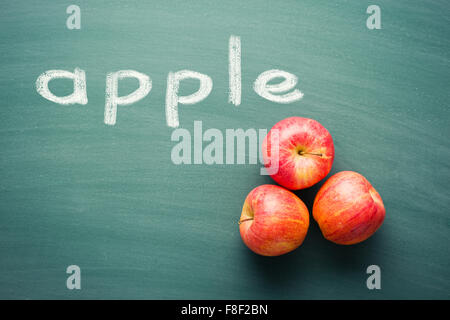 red apples on green chalkboard Stock Photo