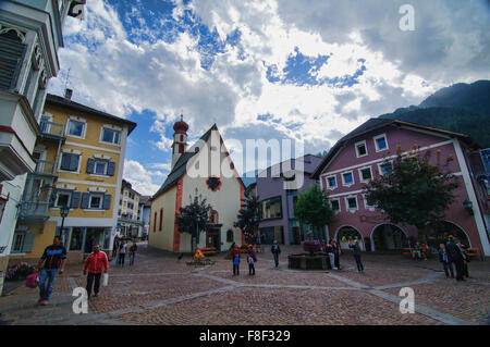 Scene from the town center of Ortisei (St. Ulrich) in the Dolomites, Italy Stock Photo