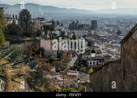 Granada Cathedral and the City of Granada from above. Stock Photo