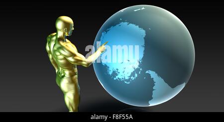 Businessman Pointing at the Antarctica Arctic Continent Stock Photo