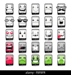 Cartoon Phones Emoticons Stock Vector
