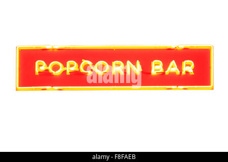 plate popcorn made from red neon lights isolated on the white Stock Photo