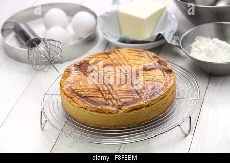 homemade gateau basque on cake cooler, cake making Stock Photo