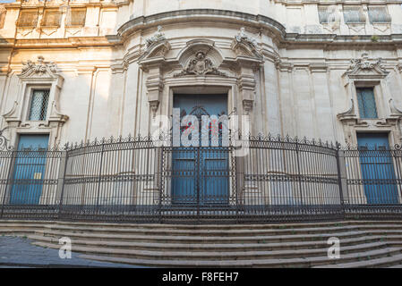 Catania Via Crociferi, view of the elegant curvilinear facade of the Baroque San Giuliano church in the Via Crociferi in Catania, Sicily. Stock Photo