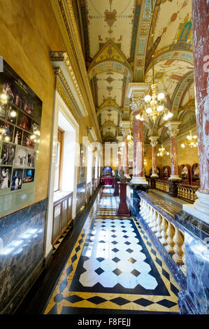 The beautiful interior with marble pillars and decorated ceiling at the Hungarian State Opera House in Budapest, Hungary. Stock Photo