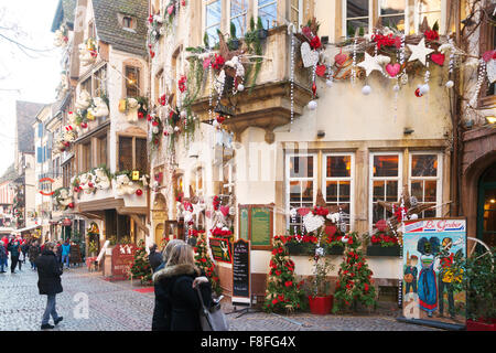 Street decorations for Christmas, the Christmas market, Rue du Maroquin, Strasbourg, Alsace, France Europe Stock Photo