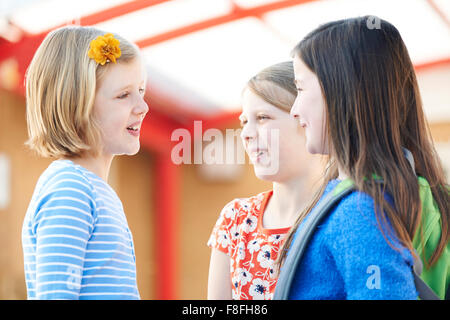 Group Of Girls Talking Outside School Building Stock Photo