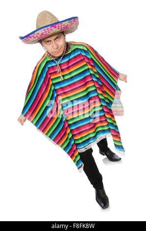 Funny mexican wearing poncho isolated on white Stock Photo