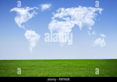 Clouds in the shape of a world map against blue sky Stock Photo