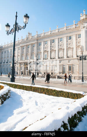 Snow covered Oriente Square. Madrid, Spain. Stock Photo