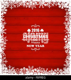 Winter Snowflakes Border on Wooden Background Stock Vector
