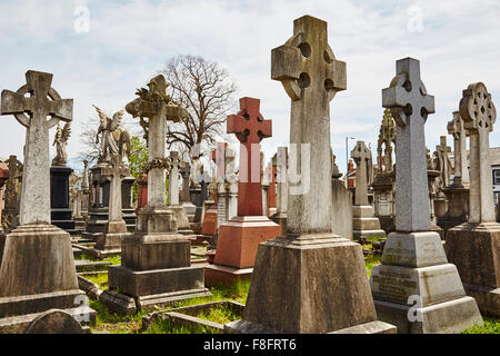 A group of stone crosses grave markers in Church Cemetery, Nottingham, England, UK. Stock Photo