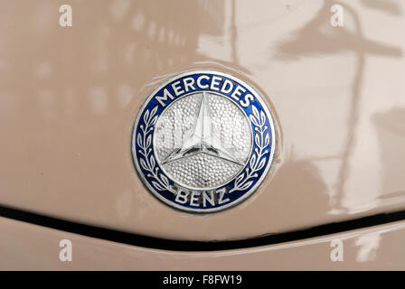 Mercedes-Benz Badge on Bonnet of Car Stock Photo