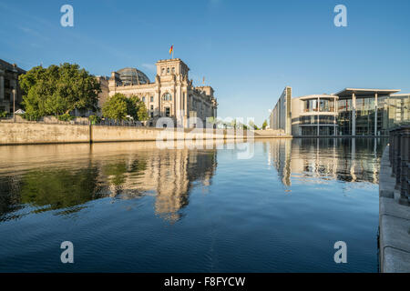 Reichstag and government buildings around river Spree in Berlin , Paul Löbe building, Stock Photo