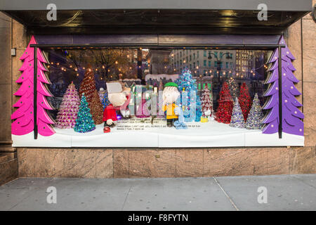 View of Macy's Herald Square in midtown Manhattan with annual Christmas holiday window display. Stock Photo