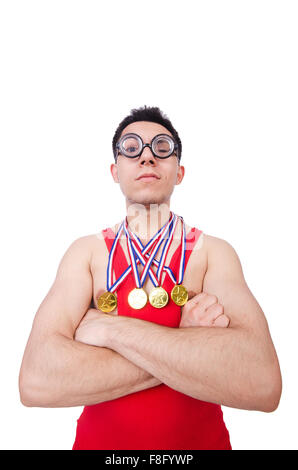 Funny wrestler with winners gold medal Stock Photo