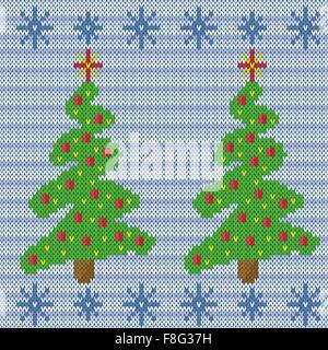 Christmas trees with ornate details makes in stylized knitting employment, seamless vector pattern Stock Vector