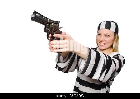 Prison inmate with gun isolated on white Stock Photo