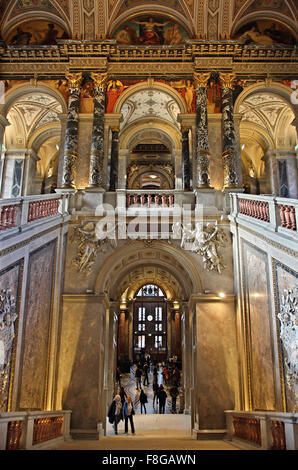 The main staircase in the Art History museum ('Kunsthistorisches Museum'), Vienna, Austria. Stock Photo