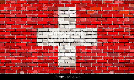 Flag of Switzerland on a brick wall Stock Vector