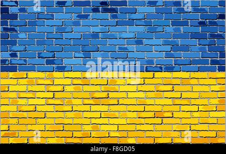 Grunge flag of Ukraine on a brick wall Stock Vector