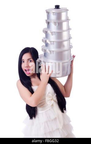 Woman cook isolated on the white background Stock Photo
