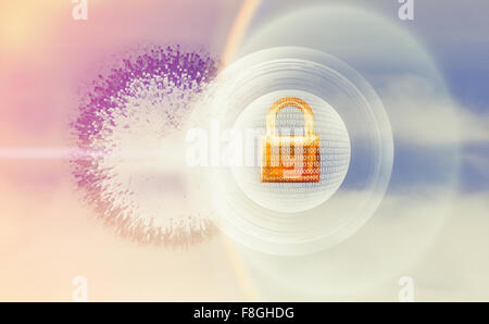 Protected lock in pixelated sky Stock Photo
